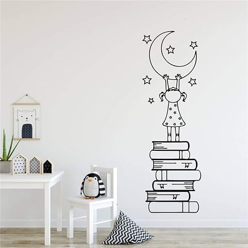 Adhesivo decorativo para pared de libros educativos para habitación de niñas, decoración de pared para dormitorio, sala de estudio, luna y