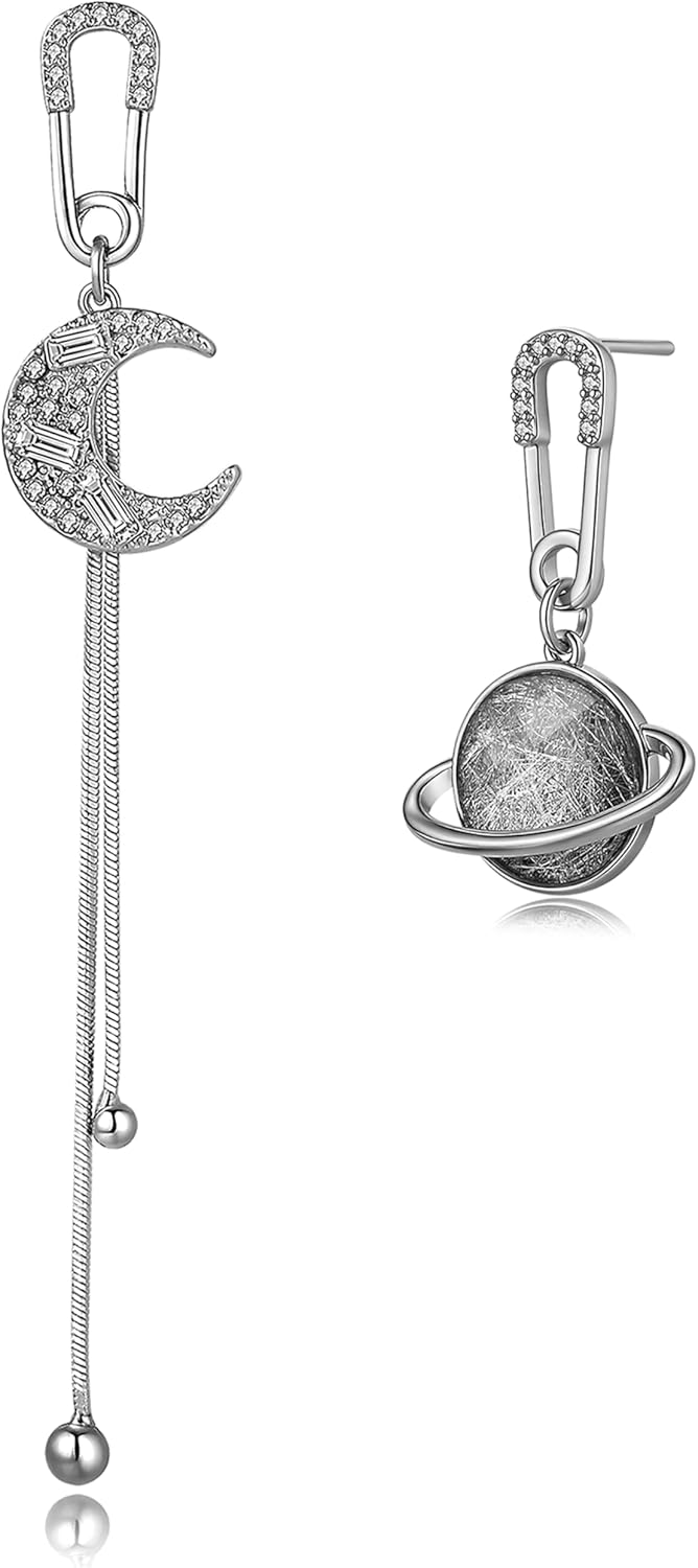 Celestial Earrings for Women, Asymmetrical Moon Star Saturn Dangle Drop Earring Planet Space Galaxy Jewelry Gifts for Everyday Wear