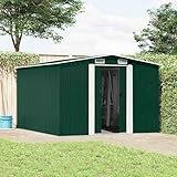 Abri de jardin compact en métal vert : Cet abri de jardin en métal est idéal pour ranger outils, équipements, mobilier de jardin et autres objets. Il offre une protection complète contre la poussière, la saleté, le vent, le soleil et la pluie pour vos précieux articles d'extérieur. Mesurant 257 x 298 x 178 cm, cet abri offre un espace de rangement généreux tout en conservant un encombrement réduit et un design vert attrayant.