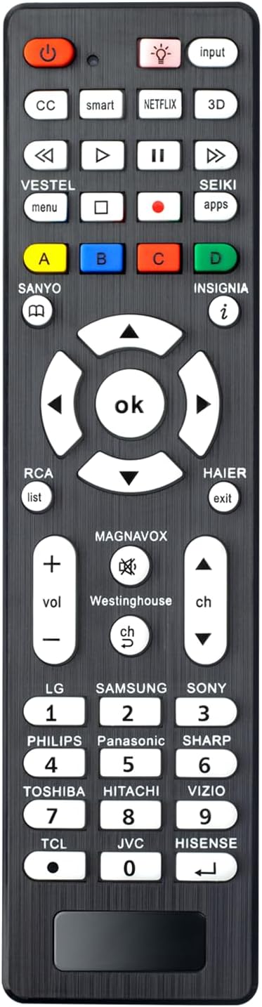 Universal TV Remote Compatible for LG, Samsung, Sony, Philips, Panasonic, Sharp, Toshiba, Vizio, TCL, JVC, Hisense, Haier, Sanyo, RCA, Insignia, Vestel, Seiki, Smart TV Remote Control