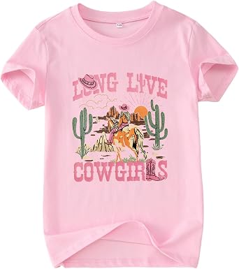 Ritatte Toddler Western Cowgirl Shirt Kids Lets Go Girls T-Shirt Long Live Cowgirls Rodeo Graphic Short Sleeve Tees Top 2-9Y