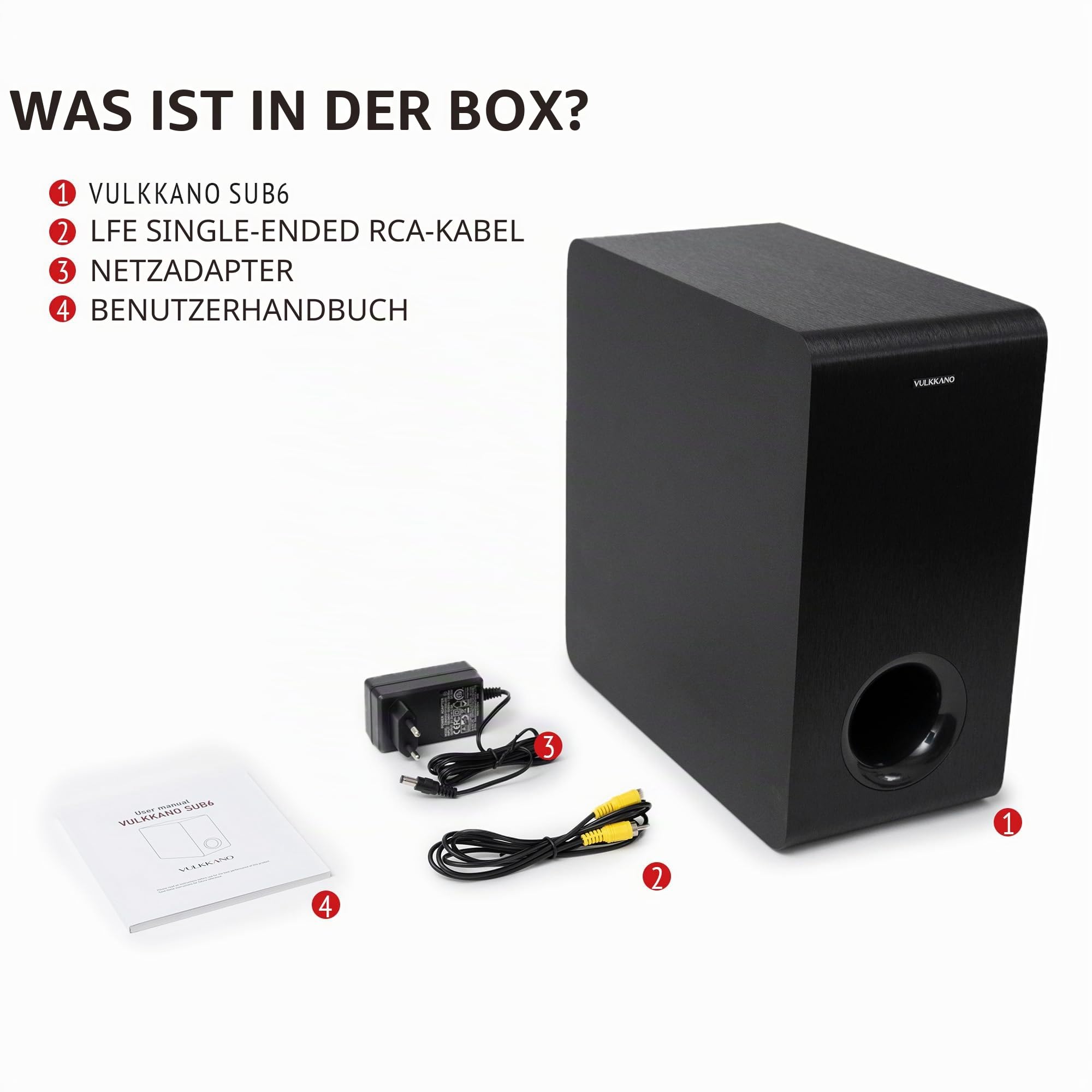 VULKKANO SUB6 Subwoofer Activ 6.5 Zoll, Frequenz 60Hz-250Hz