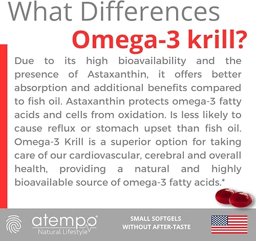 Miniatura 7 de Aceite de krill antártico de 1000 mg rico en ácidos grasos saludables Omega 3 EPA y DHA con astaxantina natural, salud cardíaca y cerebral,