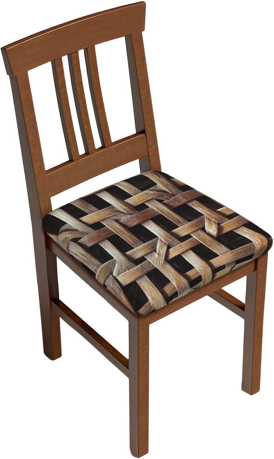 Wicker Woven Grid Print Square Cushion Covers 6 Pcs Set Elastic Non-Slip Seat Cushion Slipcovers Pet Furniture Protectors for Chair, Sofa