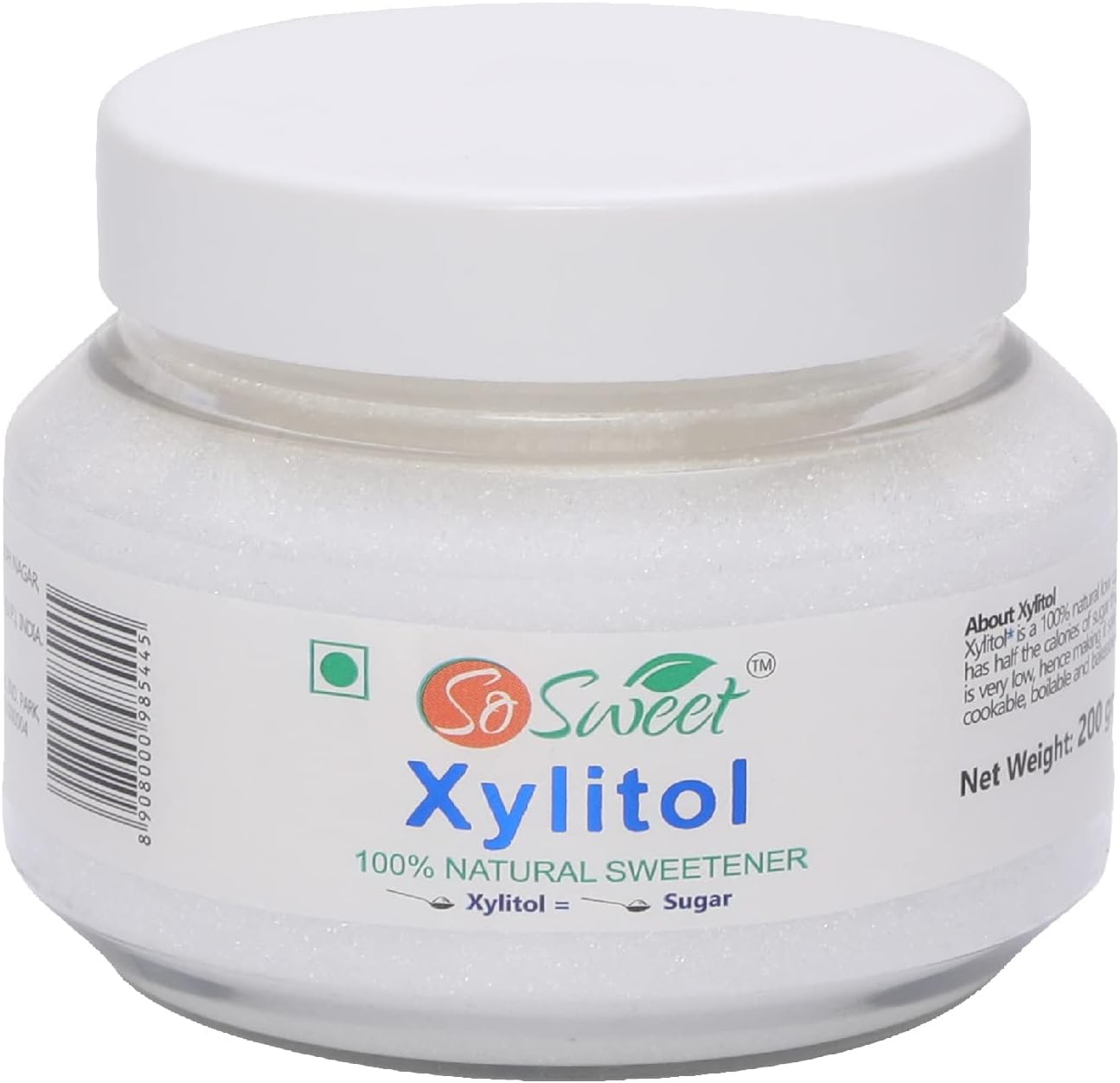 So Sweet Xylitol, Sugar-Free, 100% Natural Sweetener, 200gm, Perfect for Diabetic-Friendly & Keto Diets, Ideal for Baking, Cooking, and Sweetening, Zero Calorie, Safe for Everyday Use