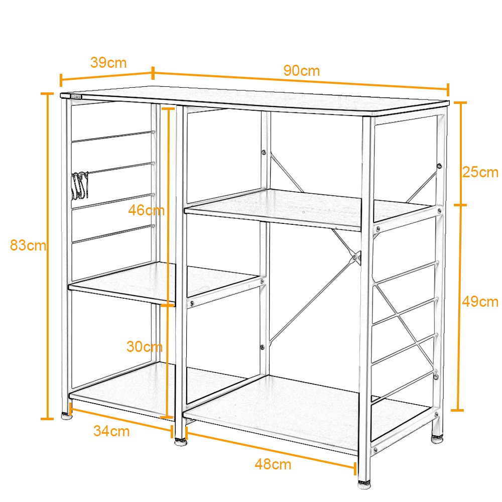 DlandHome Etagères de Cuisine pour Le Stockage, Meuble Rangement Desserte de Cuisine avec 3+3 Tablettes pour Micro-Ondes, Four, Outils de Cuisine, 90L * 39W * 83H cm Érable