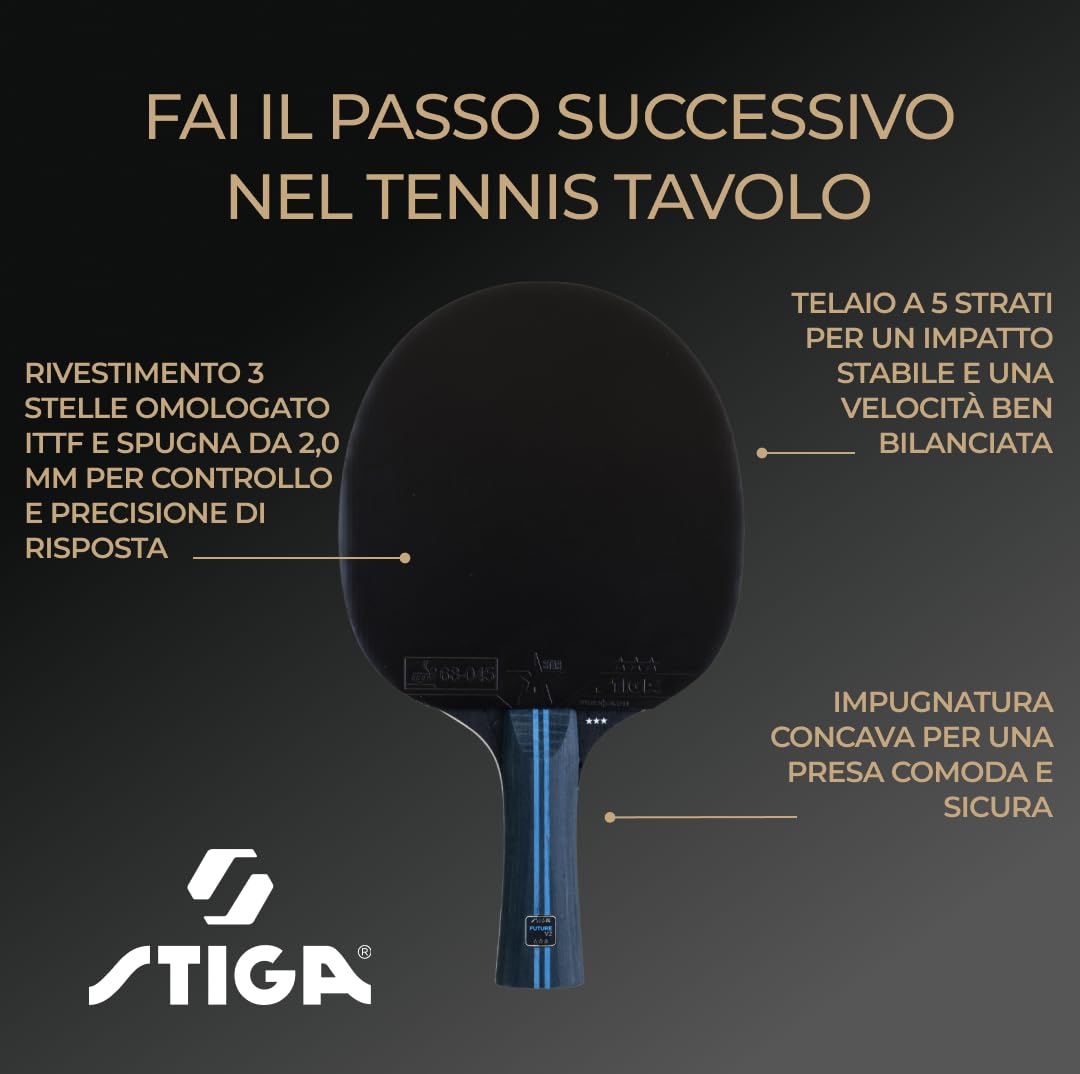 STIGA Future V2 Racchetta da Ping Pong a 3 Stelle – Racchetta Offensiva, Telaio 5 Strati, Impugnatura Concava, WRB, Gomma ITTF, Spugna 2.0 mm