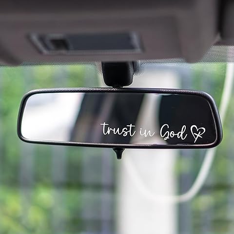 5 Pieces Trust in God Rearview Mirror Sticker, Water Proof Cute Rear View Mirror Sticker, Able to Withstand All Weather Conditions, for Car Truck Laptop, Car Accessories (White)