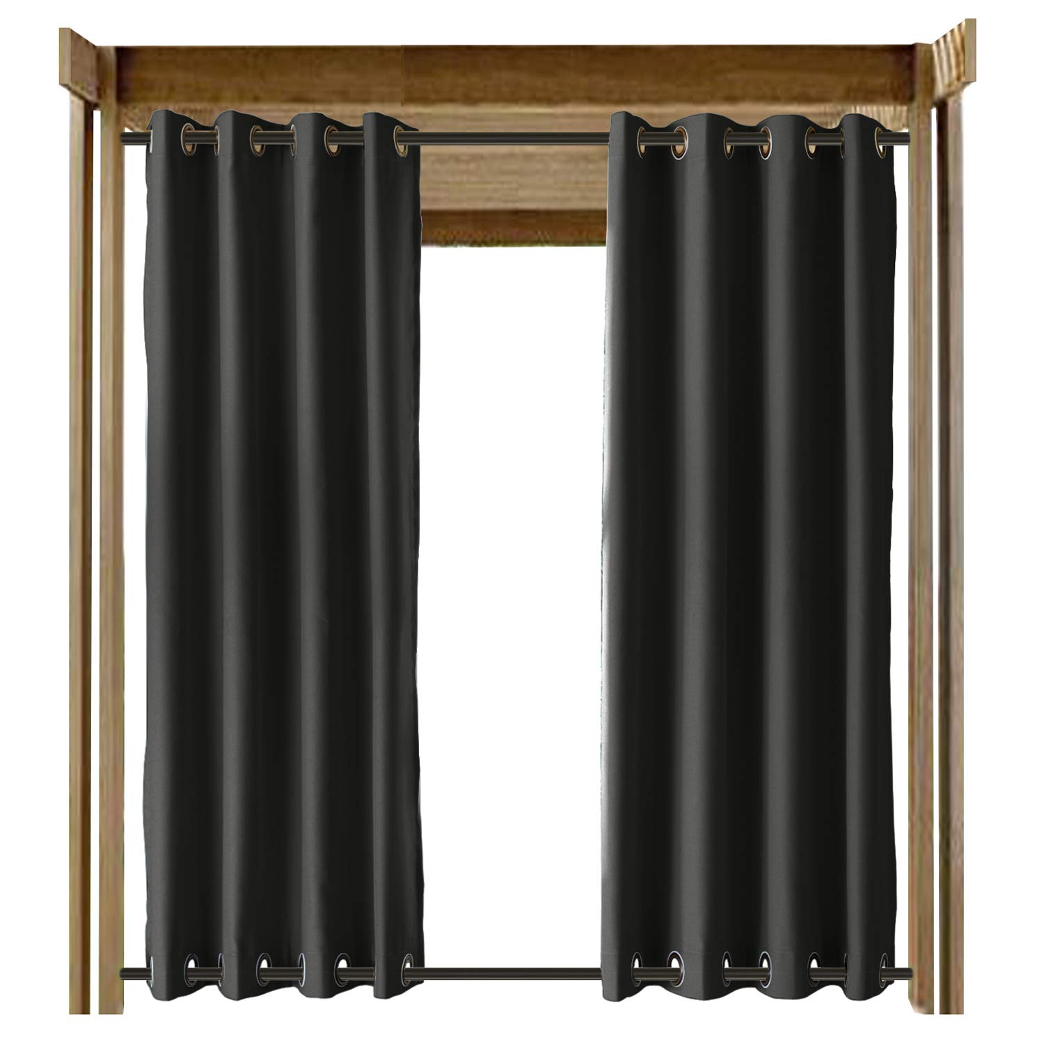ChadMade Windproof Outdoor Curtain with Top Bottom Aluminum Grommet Black 120" W x 84" L, Waterproof Patio Cabana Porch Gazebo Panel Drapery (1 Panel)