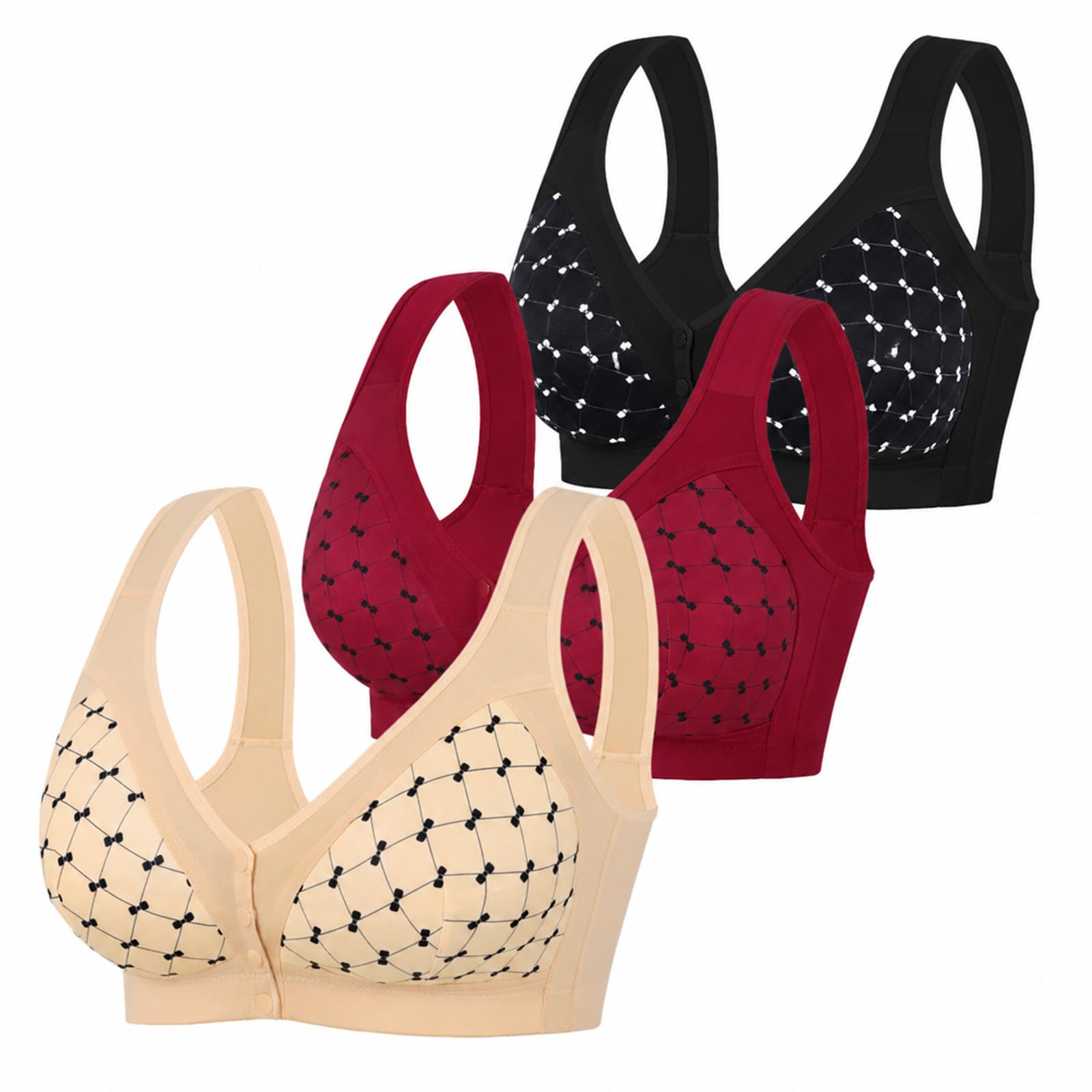 Set Reggiseni Donna Senza Ferretto Confezione da 3, Reggiseno Chiusura Frontale Comodo e Morbido, Reggiseno Taglie Forti per Seno Abbondante con Spalline Larghe, Intimo Donna