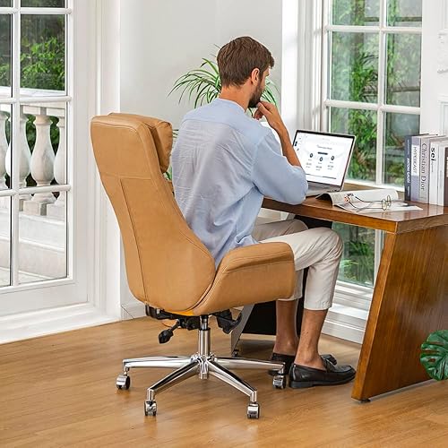 Miniatura 9 de Glitzhome Silla de oficina ejecutiva moderna, silla de escritorio ergonómica de piel sintética con respaldo alto, silla de oficina giratoria de