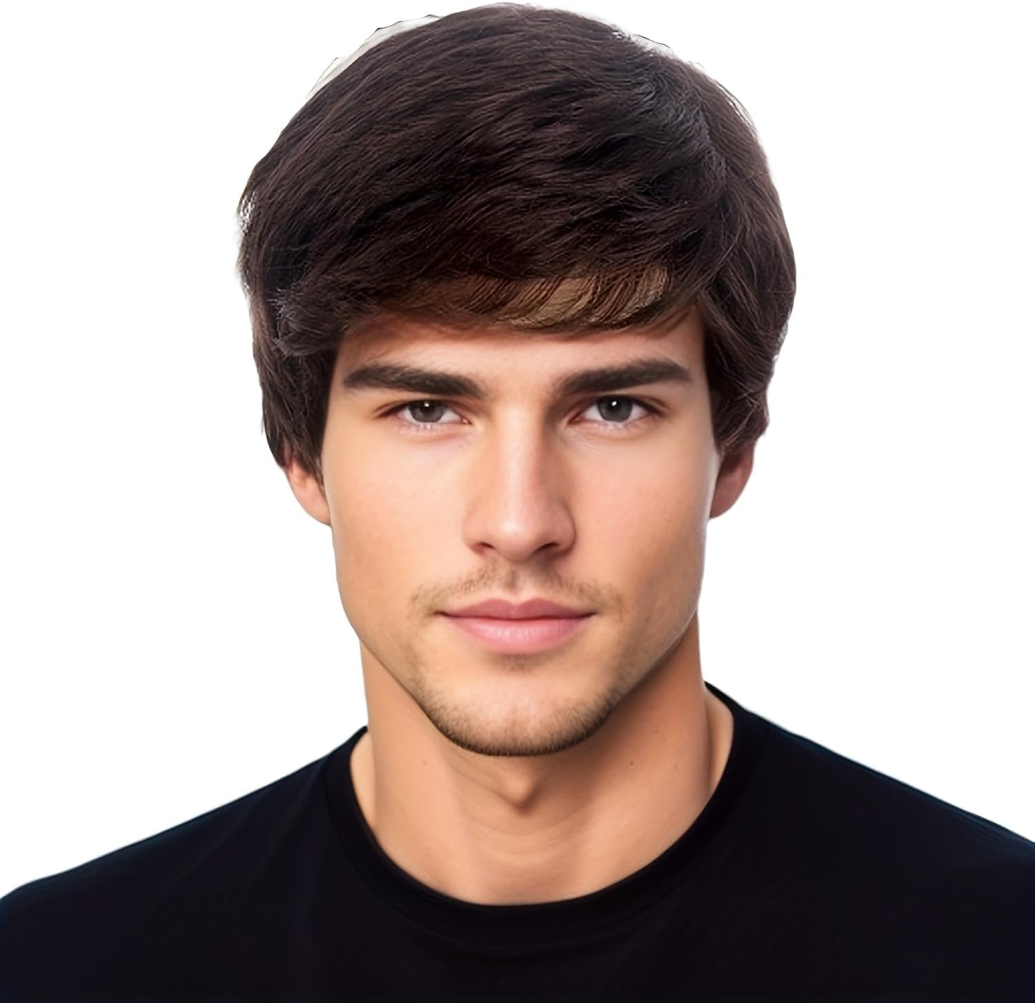 Mens Wig - Short Brown Layered Synthetic Hair Wig for Male Daily Party Costume Cosplay Wear + 02 Wig Cap Free