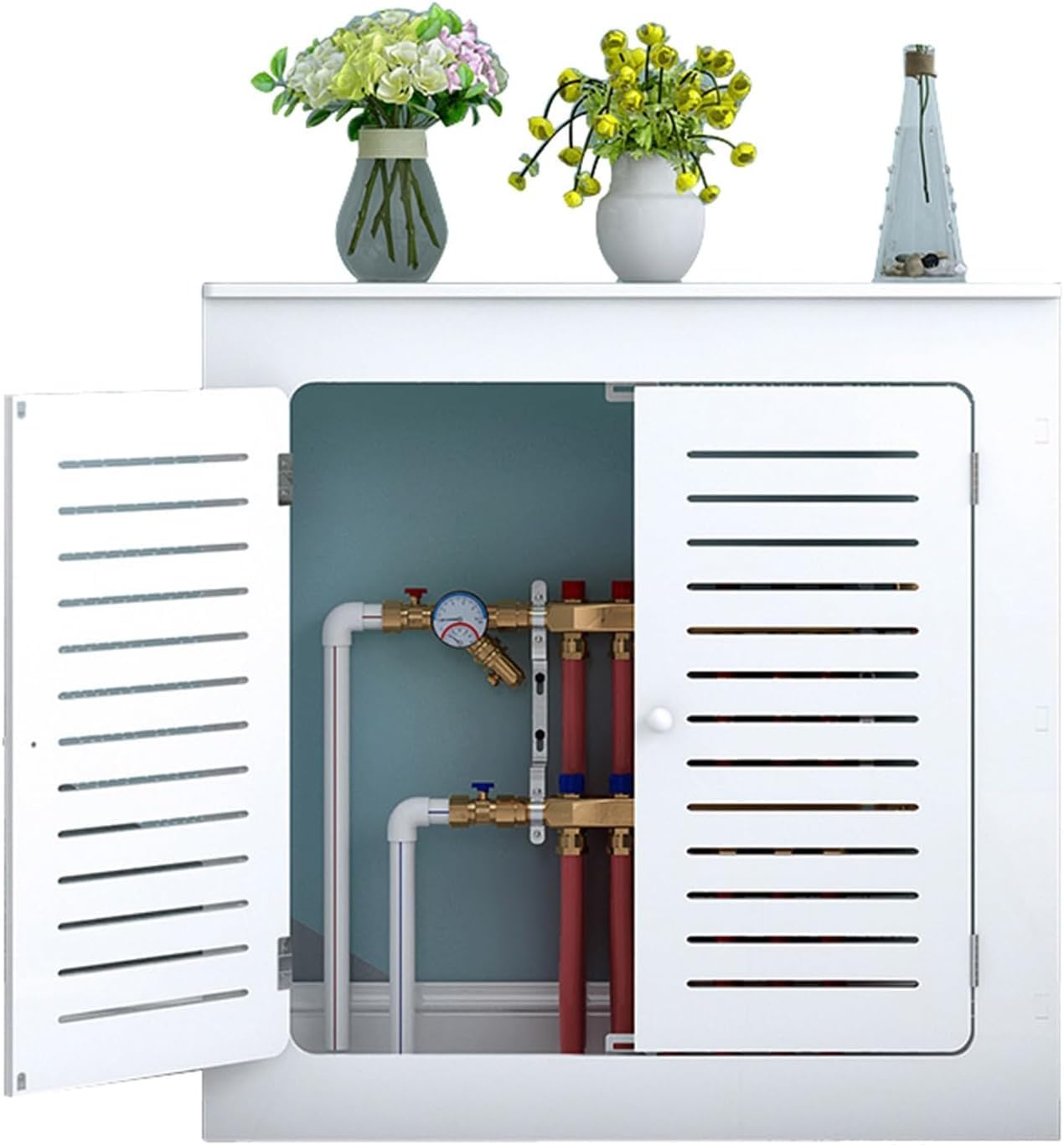 BHGFYXBS Woo Freestanding Radiator Cover Cabinet Double Doors Sto Shelf Detive Heater Guard & Ventilat Panel For Home Office Bathroom Living Room,90 * 90 * 15Cm,90 * 90 * 15cm