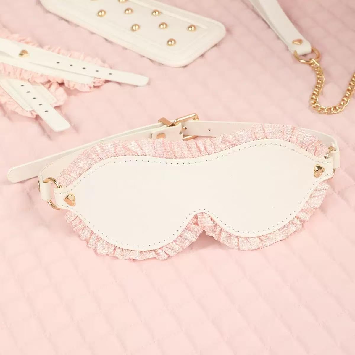 Sex Bondage Kits, BDSM Restraint Toys 6 Pcs, Blindfold, Handcuffs, Ankle, Silicone Bone Gag, Rope, Leather, Restraints Set, SM Beginner Role Play Sex Toys for Adult Couple, White