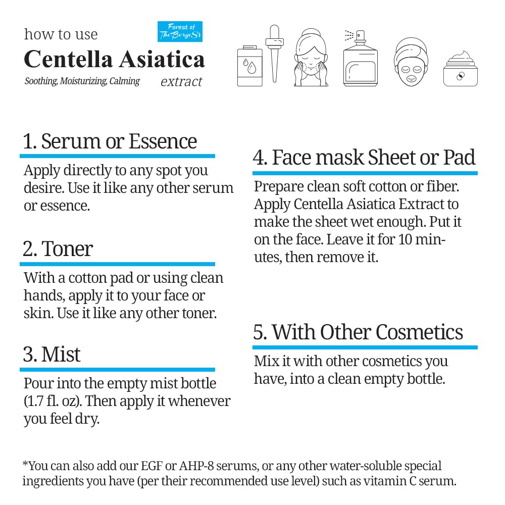Centella Asiatica Extract 1 fl. oz. Dropper for soothing, moisturizing, and calming skin. using as facial toner or mist. Empty spray bottle included. - Image 5