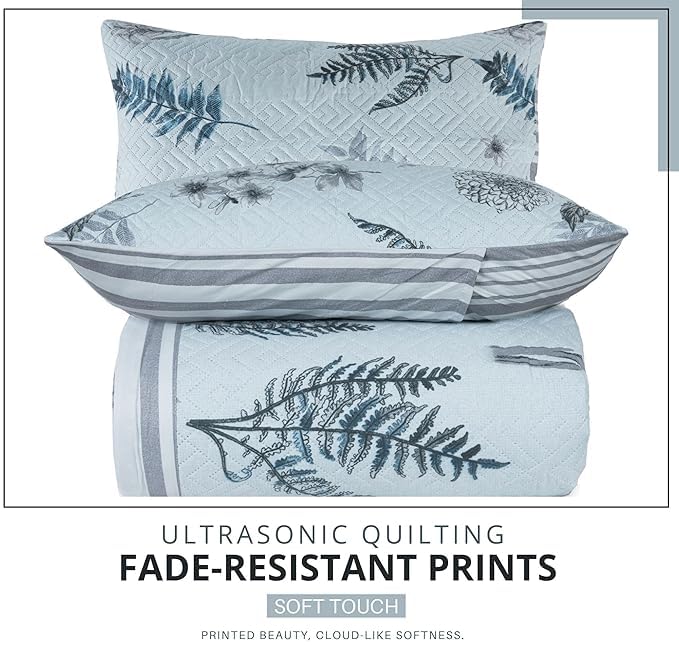 Image of BSB HOME Solid 100% Cotton King Size Bedspread Set (90x100 Inches / 228x254 cm) | 280 TC Ultrasonic Quilted Coverlet | Soft, Lightweight, Stitch-Free Design | Includes 2 Pillow Covers (Steel Blue)