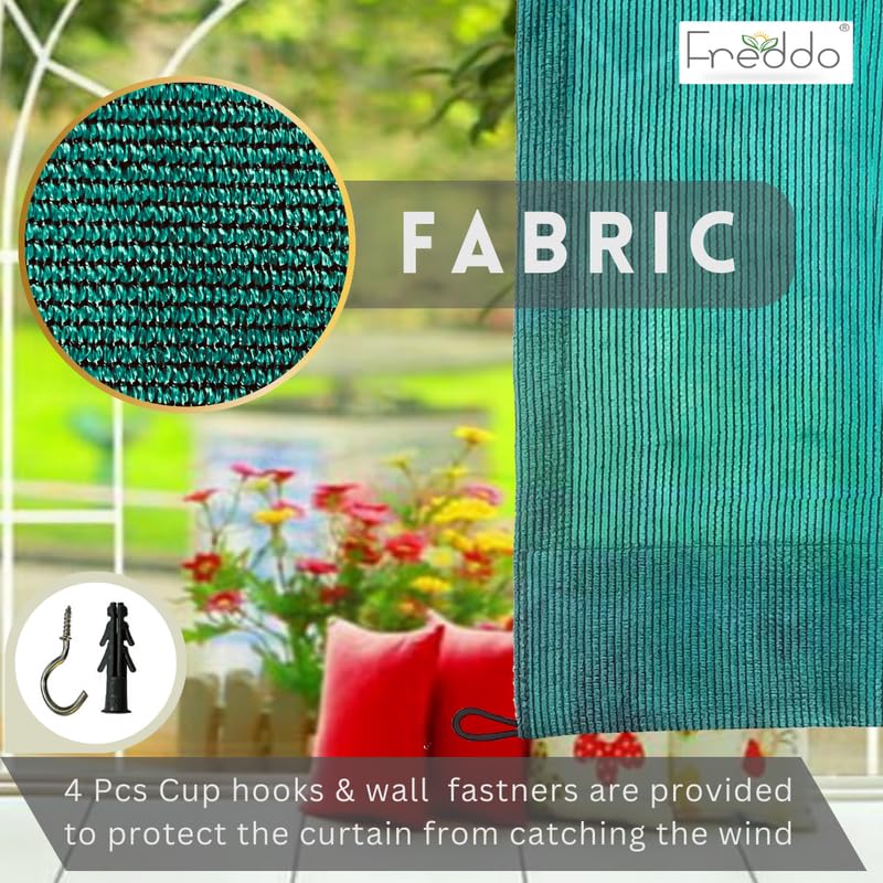 Image of FREDDO-PE 85% Indoor /Outdoor Sun Blocking Balcony Eyelet Curtains UV Protection, Sun Shading Light Filtering, Temperature Reducing for Window /Door (Dark Green Color | 4.5 X 9 Ft) Pack of 1 Piece