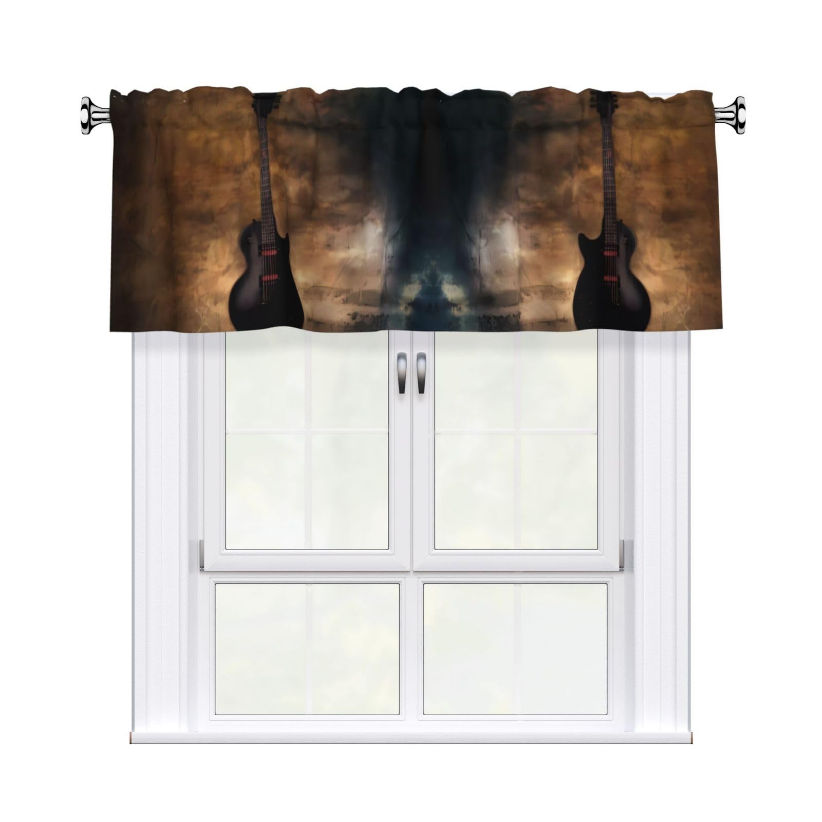 WHJDPP Musical Guitar Prints Charming Kitchen Window Cover – 54x18 Inch Peach Skin Valance with Decorative Print