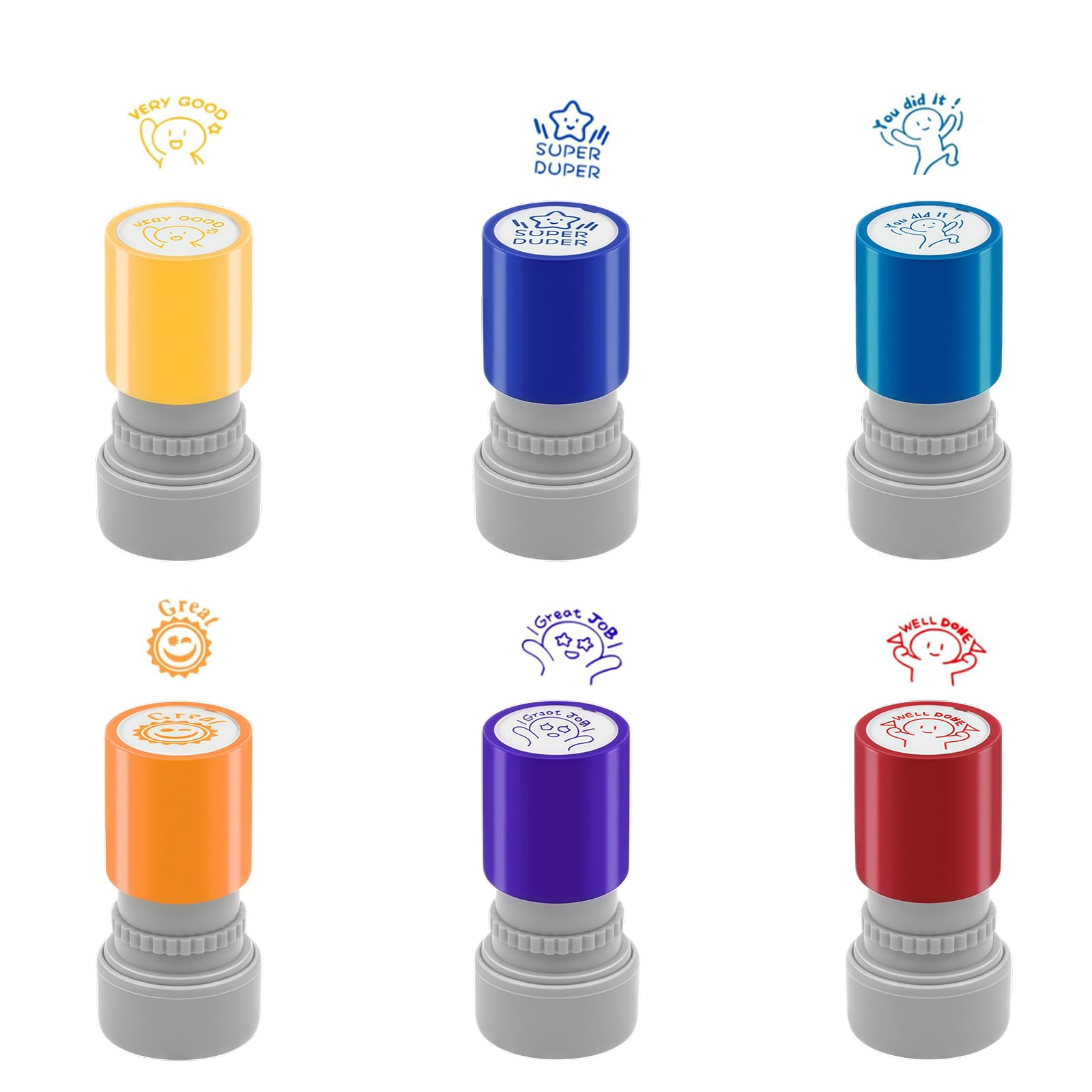 6 Pcs Teacher Stamps, Multicolour Self Inking Stamp Cute Teacher Stamps for Marking, Encouraging Kids Reward Stamp for Teachers Parents Students School Supplies
