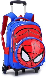 Trolley Bag Spiderman Stampato Carrello Zaino Scuola per Bambini Borsa per Il rotolamento Borsa per Libri con Ruote primaria per 6-12 Vecchi Ragazzi elementari,Blue- 6 Wheels