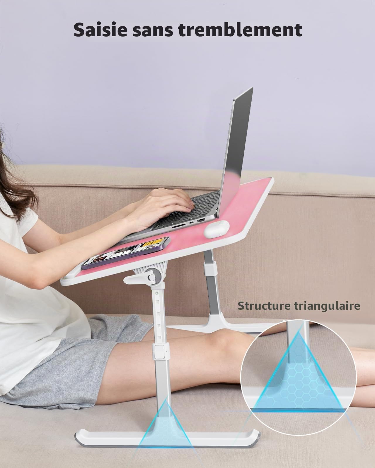 SAIJI Table de lit pliable pour ordinateur portable, 5 positions, convient pour canapé, sol, travail et étude