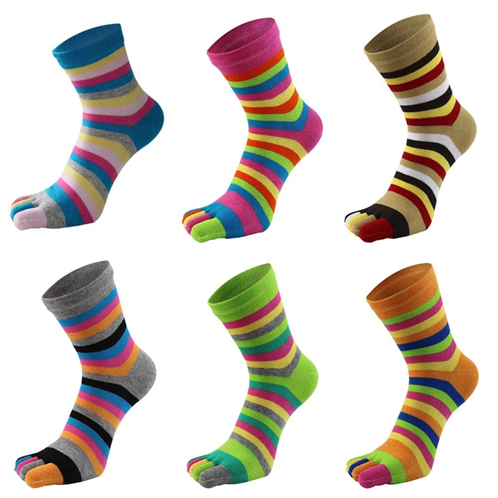 Calcetines de pie Calcetines de algodón a Rayas de Colores Transpirables Divertidos Calcetines de Tubo Calcetines de Cinco Dedos Calcetines de Tobillo
