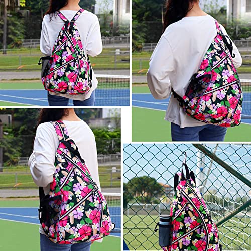 Zoea Pickleball Bag, Sport Pickleball Sling Bag For Women Man, Adjustable Pickleball Backpack With Water Bottle Holder, Fits 4 Paddles And All Your Other Gear (Mixed Purple) #TOP4