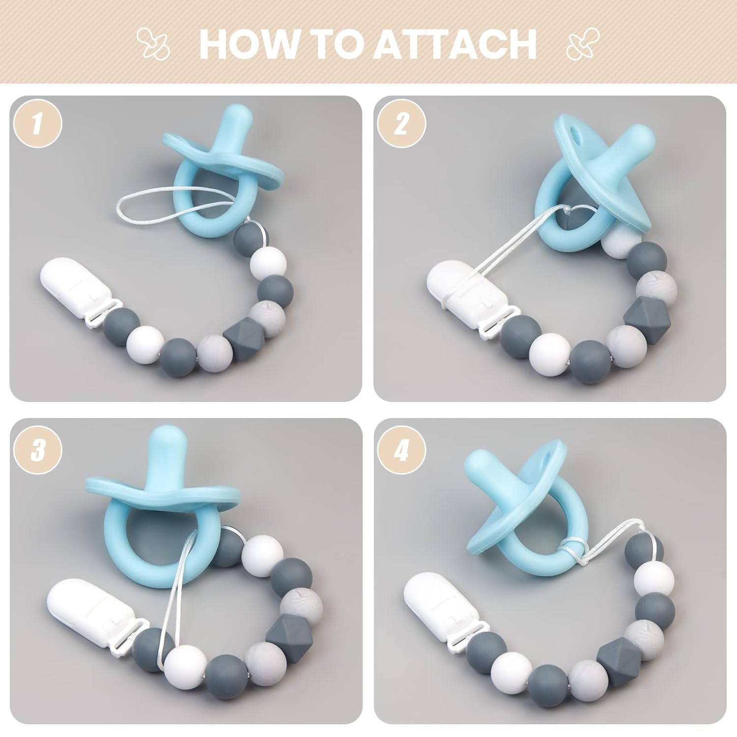 Pacifier Clips for Boys Girls - MORIBOX Silicone Beads Paci Clip Teething Relief Soothie Binky Holder Teether Toy Baby Birthday Christmas Shower Gift 2 Pack : Baby