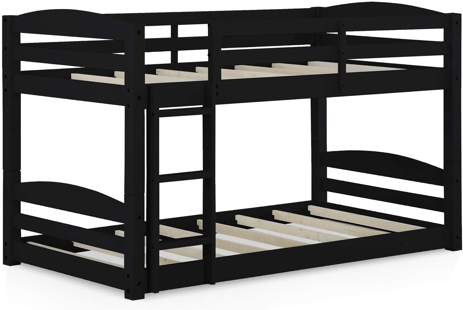 Pemberly Row Modern Twin Bunk Bed, 47.5" H x 43.5" W x 79.25" D, Solid Wood, Black Finish, Converts to 2 Twin Beds, Space-Saving Design, Built-in Ladder, Durable Bedroom Furniture for Kids or Guests