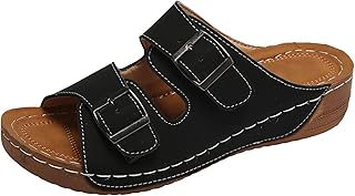 Damen Pantoletten Leder Mit Fußbett, Damen Slipper Leder Elegant Open Toe Barfußsandalen Keilabsatz Arbeitssandalen Dicke Sohle Sandaletten Ultraleichte Sportsandalen Slip On Keilsandalen