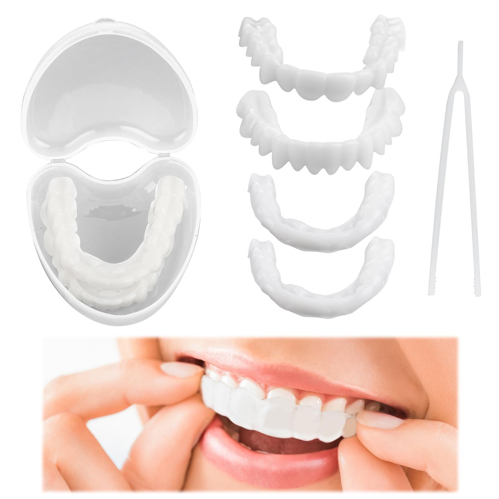 Brigtviee Men's 1 Pairs Instant Veneers Dentures, Whitening Cosmetic Veneers Teeth, False Teeth Veneers Top And Bottom, Snap On Dentures Smile Veneer Fake Teeth For Wo Regain Confident Smile,