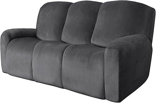 Easy-Going Fundas de terciopelo para sofá reclinable de 8 piezas, fundas para sofá reclinable de 3 plazas, gruesas, suaves y lavables (sofá, gris)