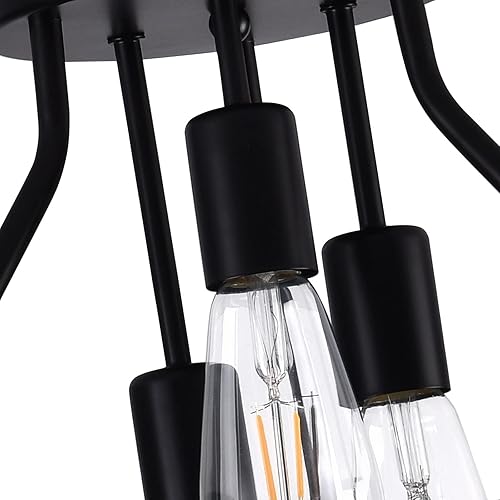 Miniatura 8 de Lámpara de techo empotrada de 3 luces, marco de madera + pantalla de metal negro, lámpara de techo rústica para cocina, comedor, pasillo,