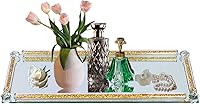 Vista 12 de Bandeja de vidrio de cristal, bandeja de maquillaje y perfume de espejo plateado con diamante triturado de 11.8" x 7.9", bandejas de joyería
