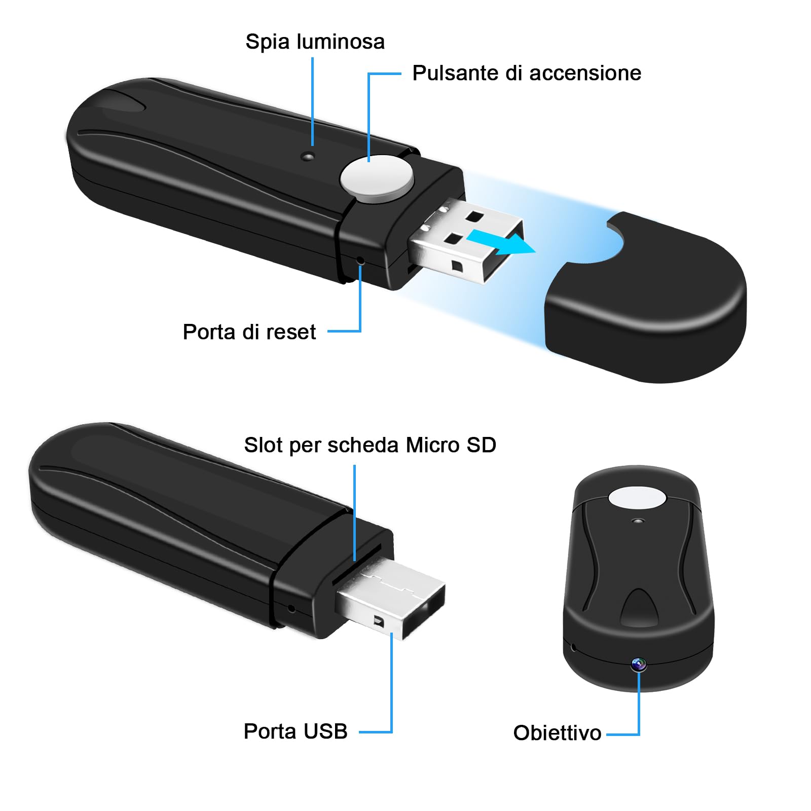 Telecamera Spia,1080P Mini Telecamera Spia Nascosta Chiavetta USB | 2H Registrazione,128GB di Memoria Rilevamento del Movimento,Registrazione in Loop,per Riunioni e Raccolta di Prove