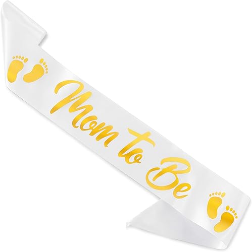 CORRURE Faja de baby shower para niño o niña  Faja 'Mom to Be' con hermosa cinta blanca y texto de lámina dorada  Ideal revelación de género, baby