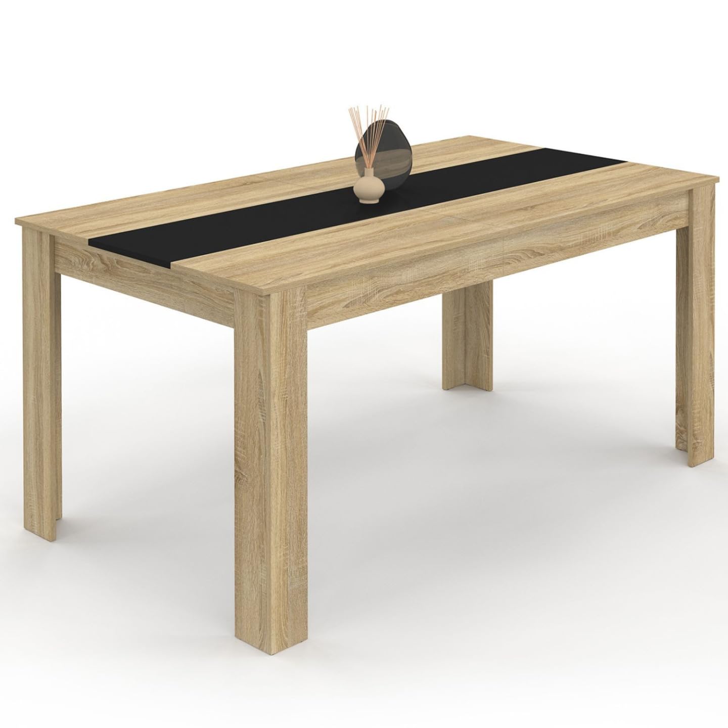 IDMarket - Tavolo da pranzo rettangolare GEORGIA per 8 persone in simil-​faggio e nero 160 x 80 cm