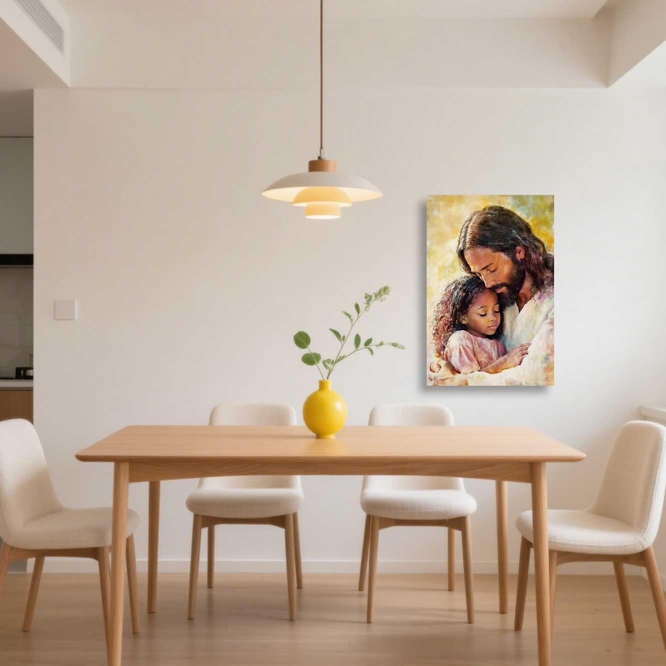 ZSHARTSWD Christian Wall Art Jesus Holding Black Little Girl Canvas Prints Religious Bible Story Pictures God Painting for Baby Girl Room Home Decor Framed (Yellow, 18L x 12W)
