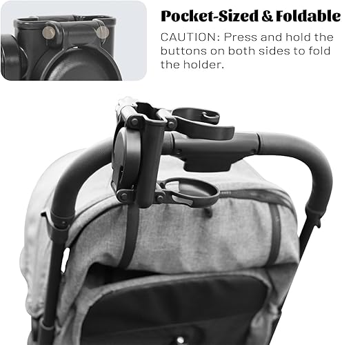 Miniatura 5 de Portavasos para cochecito de bebé con ganchos, soporte para teléfono, esencial de viaje para bebé, accesorios universales para cochecito de bebé,