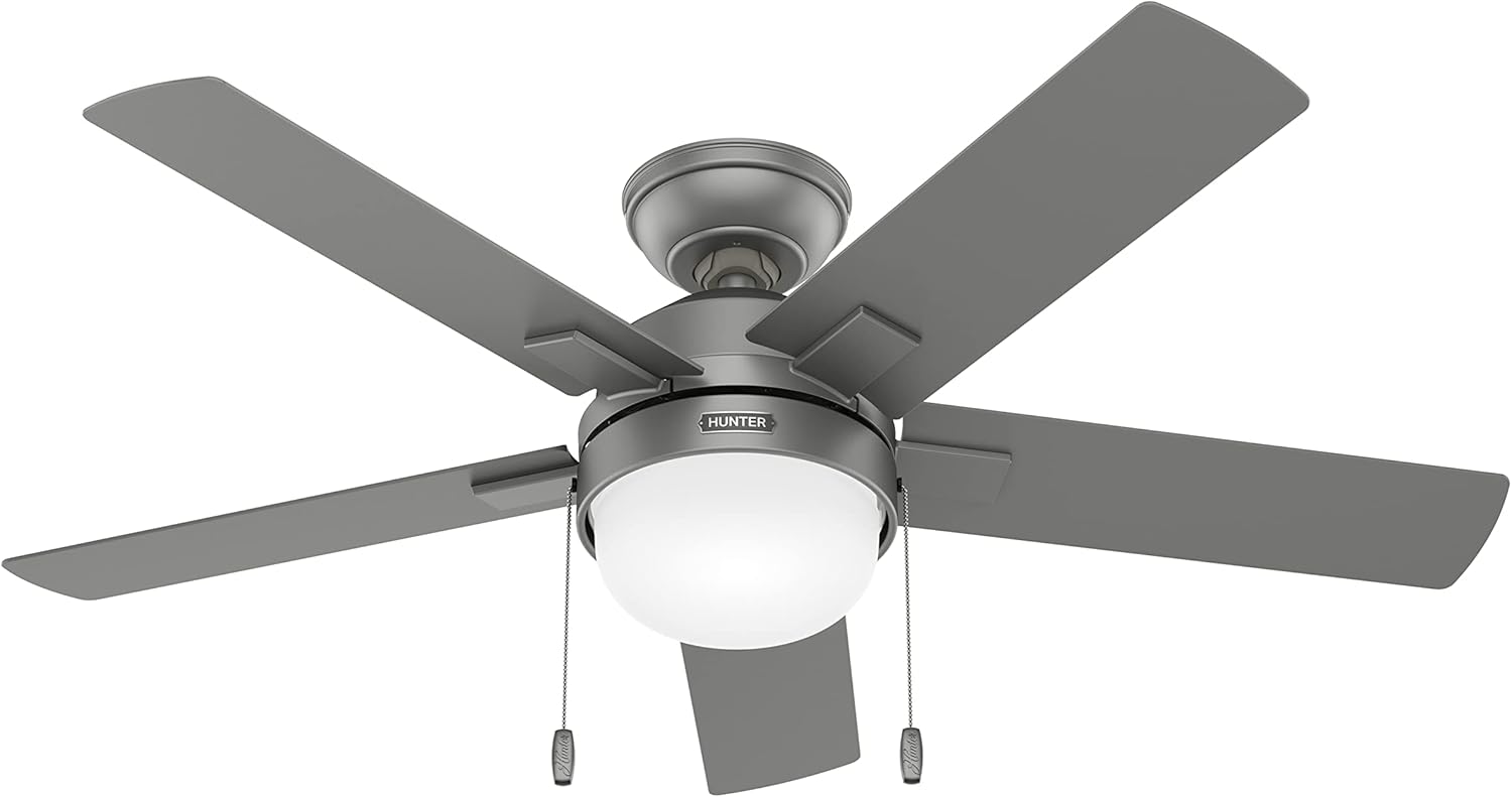 Hunter Fan 44 inch Casual Matte Silver Indoor Ceiling Fan with LED Light Kit and Pull Chain (Renewed)