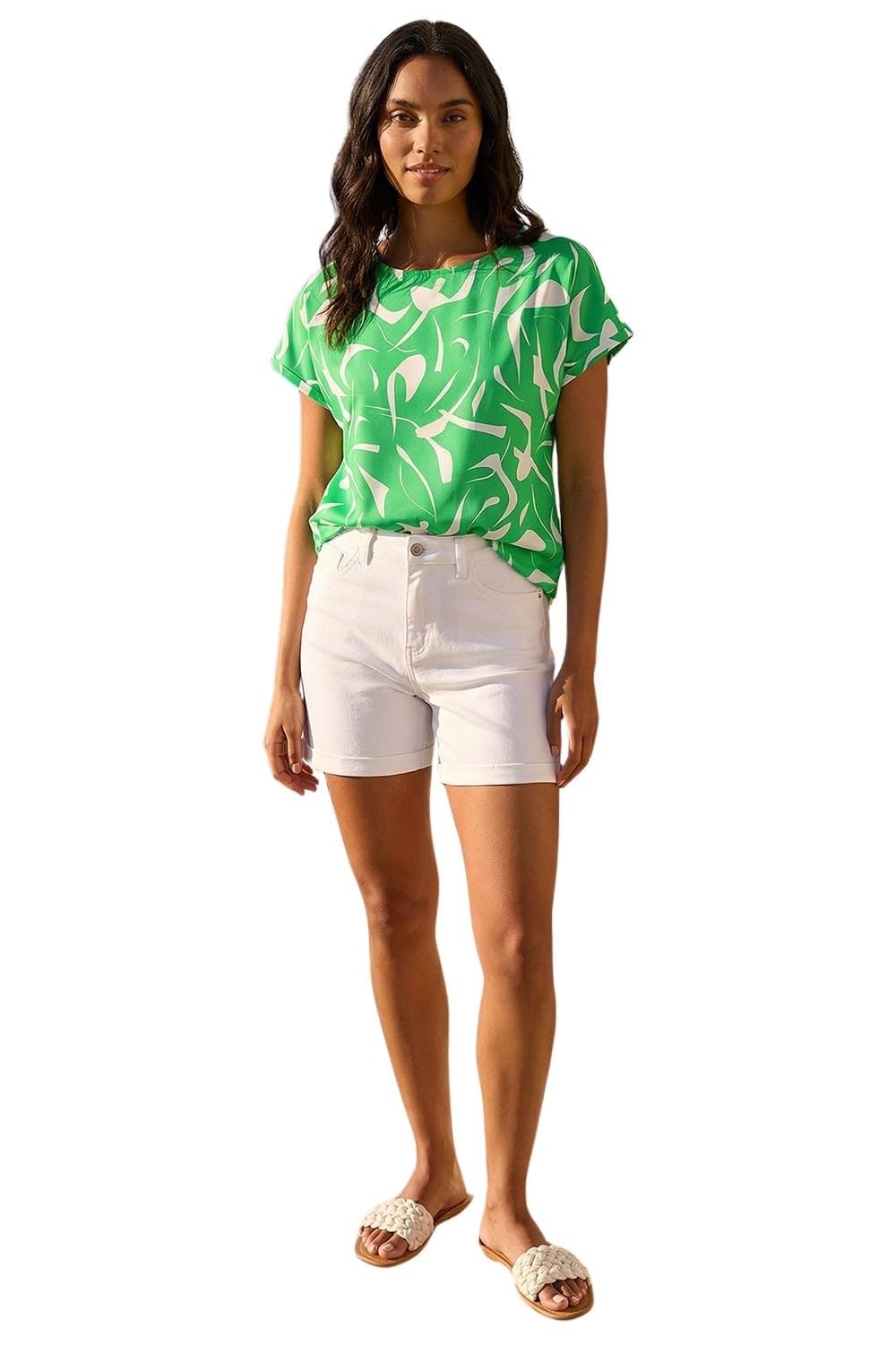 Roman Women's Abstract Print Stretch T-Shirt in Green | Size: 20