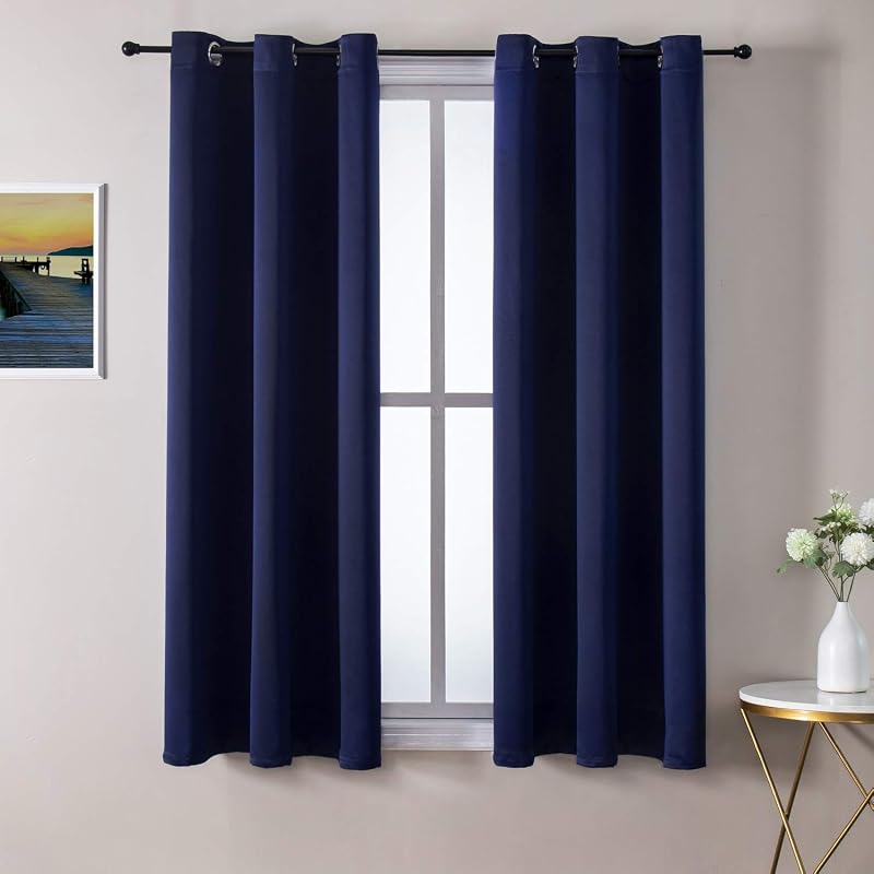 ChrisDowa Cortinas opacas para dormitorio y sala de estar de 63 pulgadas de largo | Juego de 2 paneles, aislamiento térmico, bloqueo de luz, oscurecimiento de habitación, ojales, cortinas para tratamiento de ventanas, azul marino, 42 x 63 pulgadas