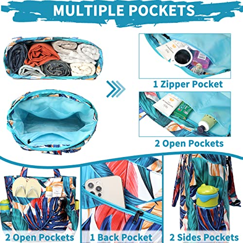 Kasqo Beach Tote Bags for Women, Waterproof Sandproof Large Pool Bag Stylish Zipper Beach Tote for Gym Travel Shopping School4