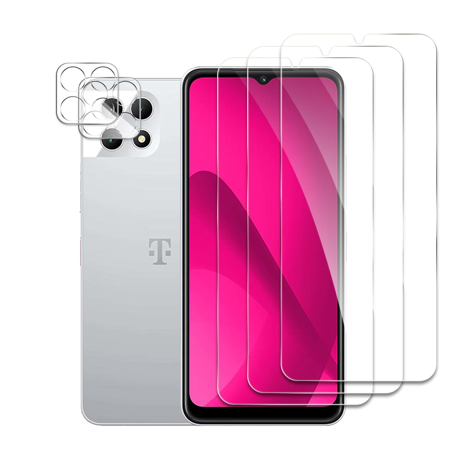 AYWLPP 3 Pack Screen Protector for T-Mobile Revvl 7 5G+2 Pack Camera Lens Protector, Tempered Glass Film, Ultra HD 9H Hardness Case Friendly Anti