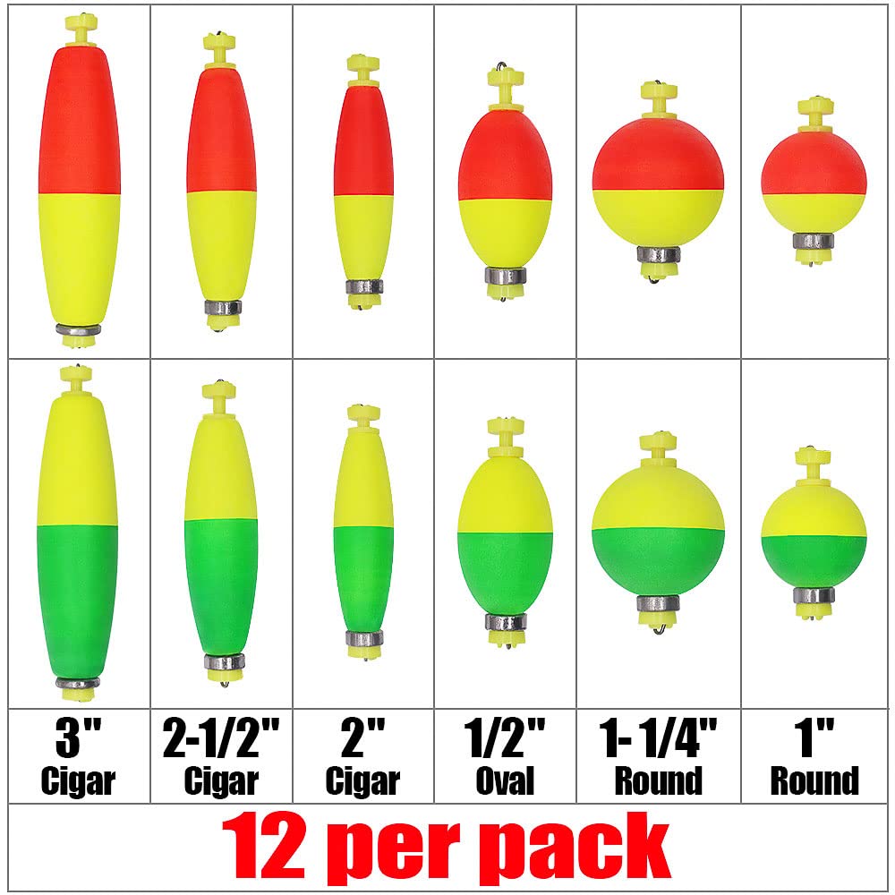XFISHMAN Weighted-Bobbers-for-Fishing-Floats-Bouy Slip Bobber Fishing Corks Kit Crappie Bluegills Panfish Catfish Hand Made Foam Float 1 Inch 2 in 8-12 Pack