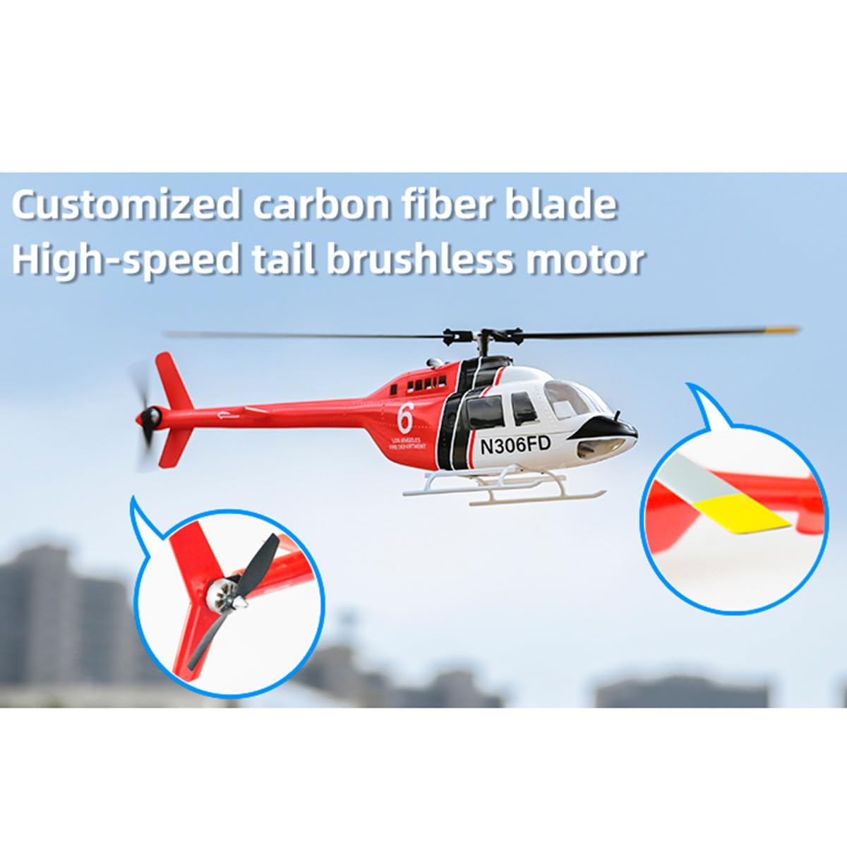 FLYWING Bell-206-V3 RC wojskowy helikopter, klasa 470 2,4 G 6CH zdalnie sterowany samolot z pozycjonowaniem GPS, kontroler lotu H1, lot 3D, 4 zaawansowane tryby lotu, idealny dla entuzjastów RC (PNP)