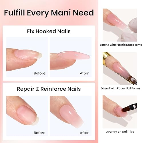 Miniatura 87 de Beetles - Kit de gel de extensión de uñas de polietileno con luz UV: juego de 6 colores de gel constructor rosa con purpurina blanca con capa base