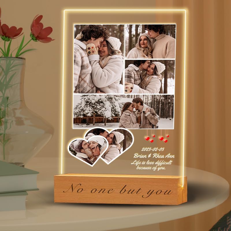 Marco de fotos acrílico personalizado con foto, regalo personalizado de aniversario para parejas para mujeres y hombres, placa acrílica