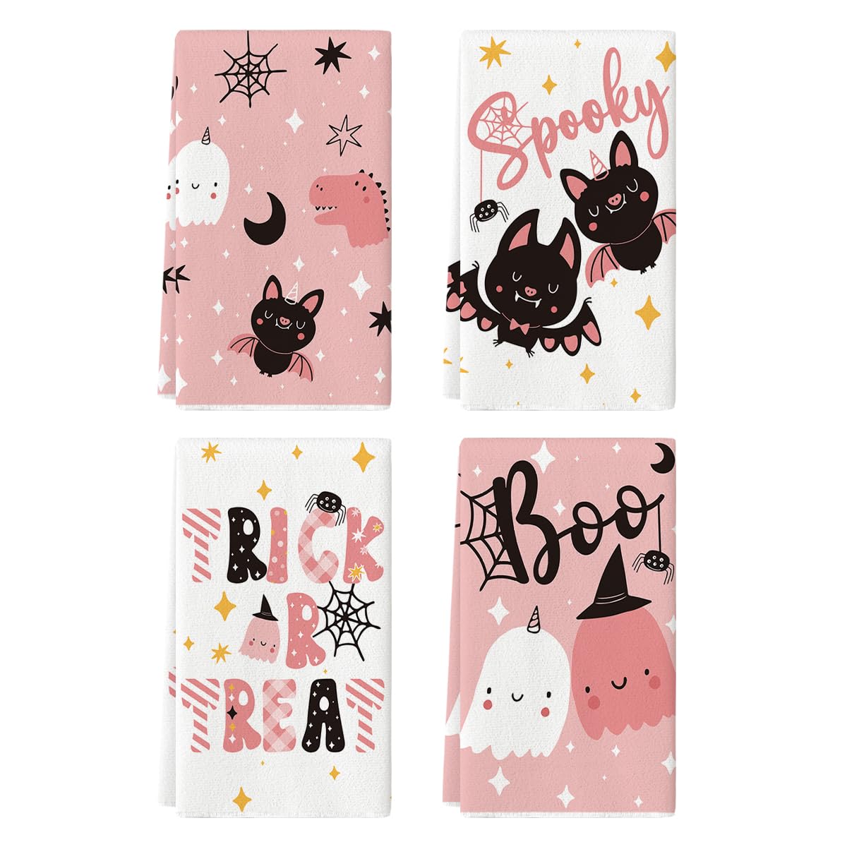 Artoid Mode Bats Ghost Trick or Treat Spooky Boo Spider Web Halloween Kitchen Towels Dish Towels, 18x26 Inch Seasonal Decoration Hand Towels Set of 4