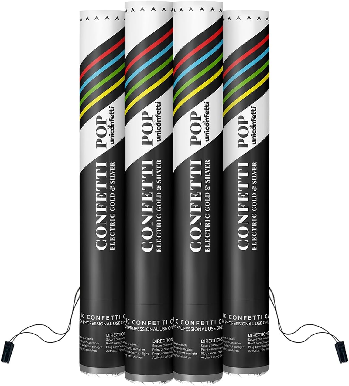Electric Confetti Cannon Cartridges, 4pcs. - 16" Gold & Silver Confetti Poppers for Weddings, Parties, Events | Requires 2-shot/4-shot Machine to Activate